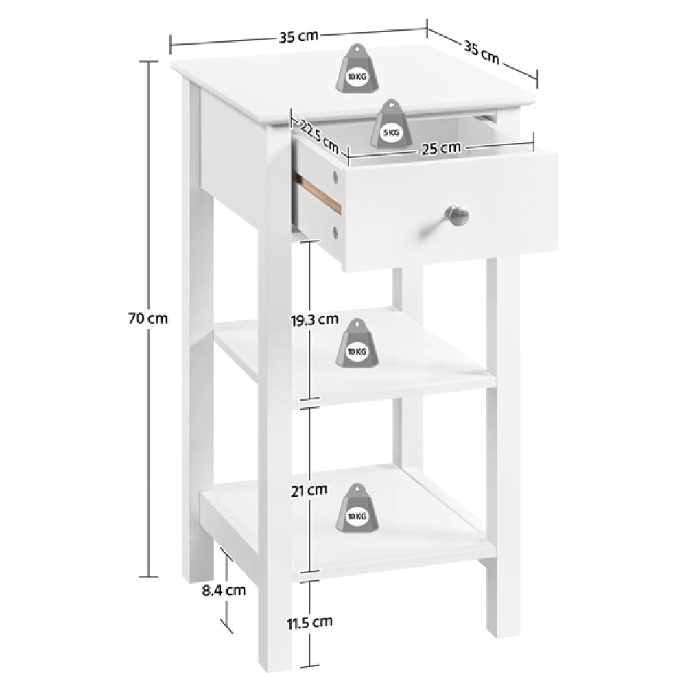 Narrow Bedside Table Nightstand with 1 Drawer 2 Shelves