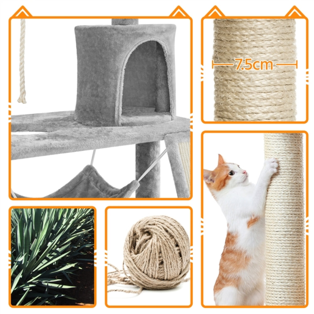 Deluxe Multi Level Cat Tree Condo with Basket & Hammock