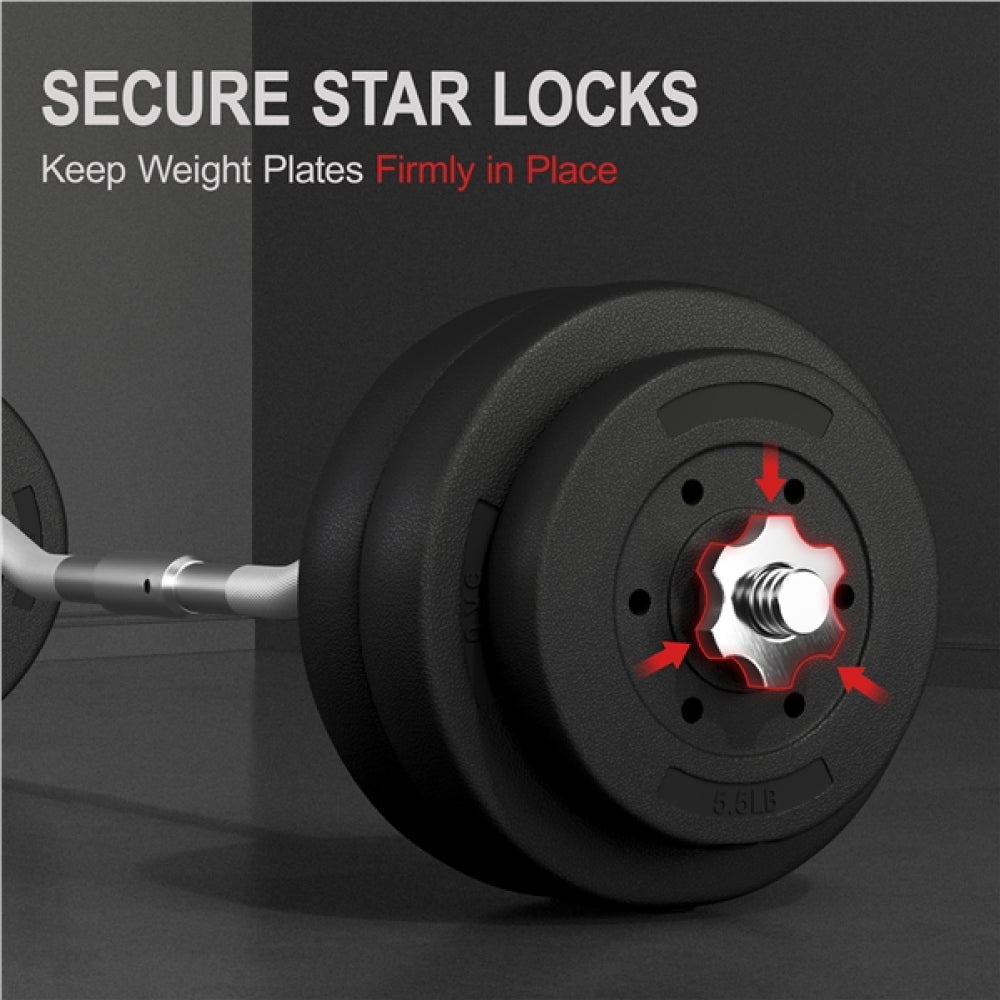 30 KG Home Gym Barbell Weight Set Detachable Curl Bar with Plates and Star Locks