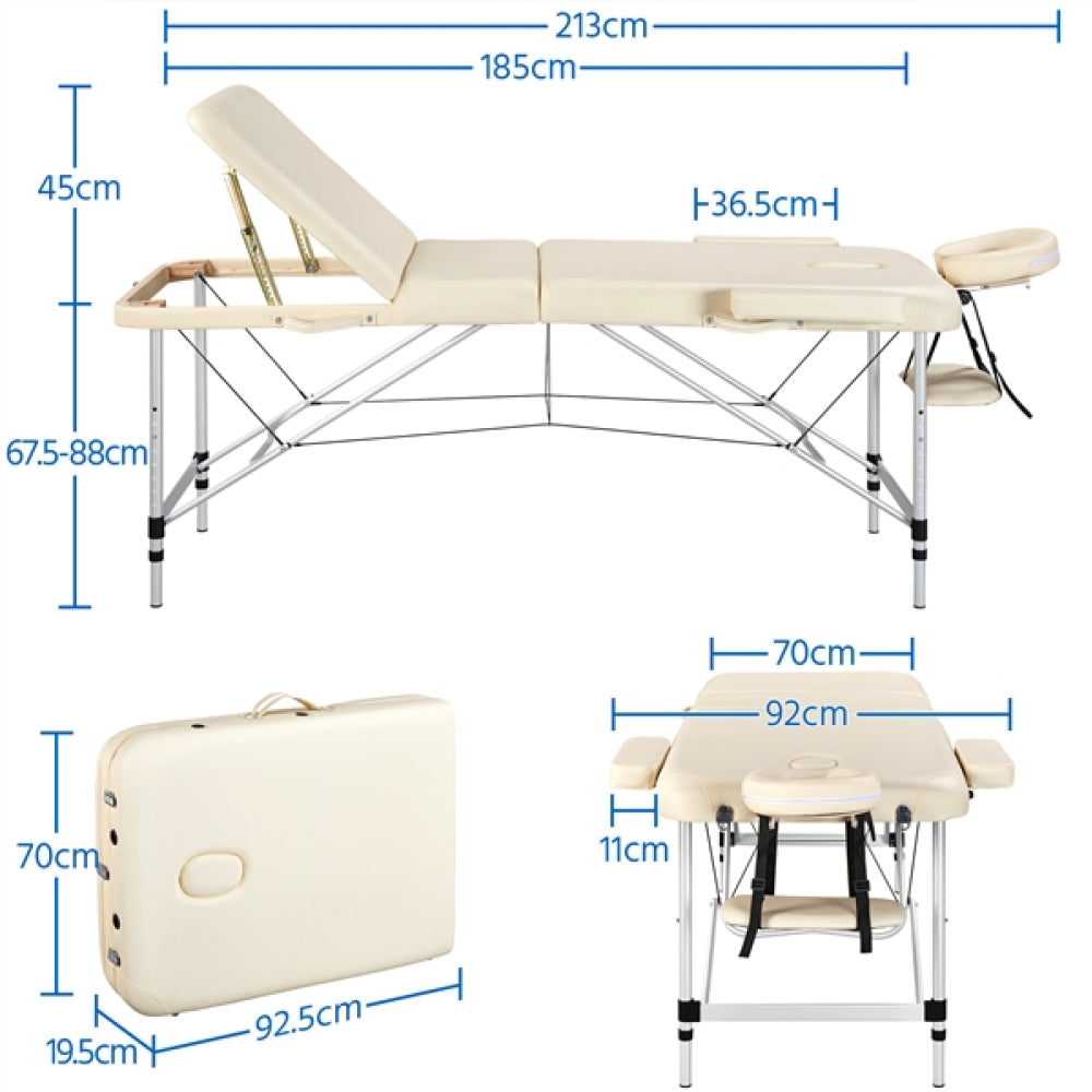 Adjustable 3 Fold Massage Bed Aluminum Alloy Massage Couch