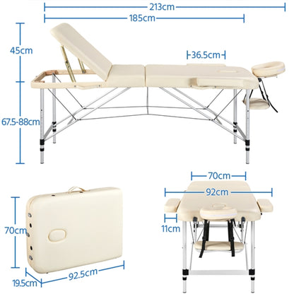 Adjustable 3 Fold Massage Bed Aluminum Alloy Massage Couch