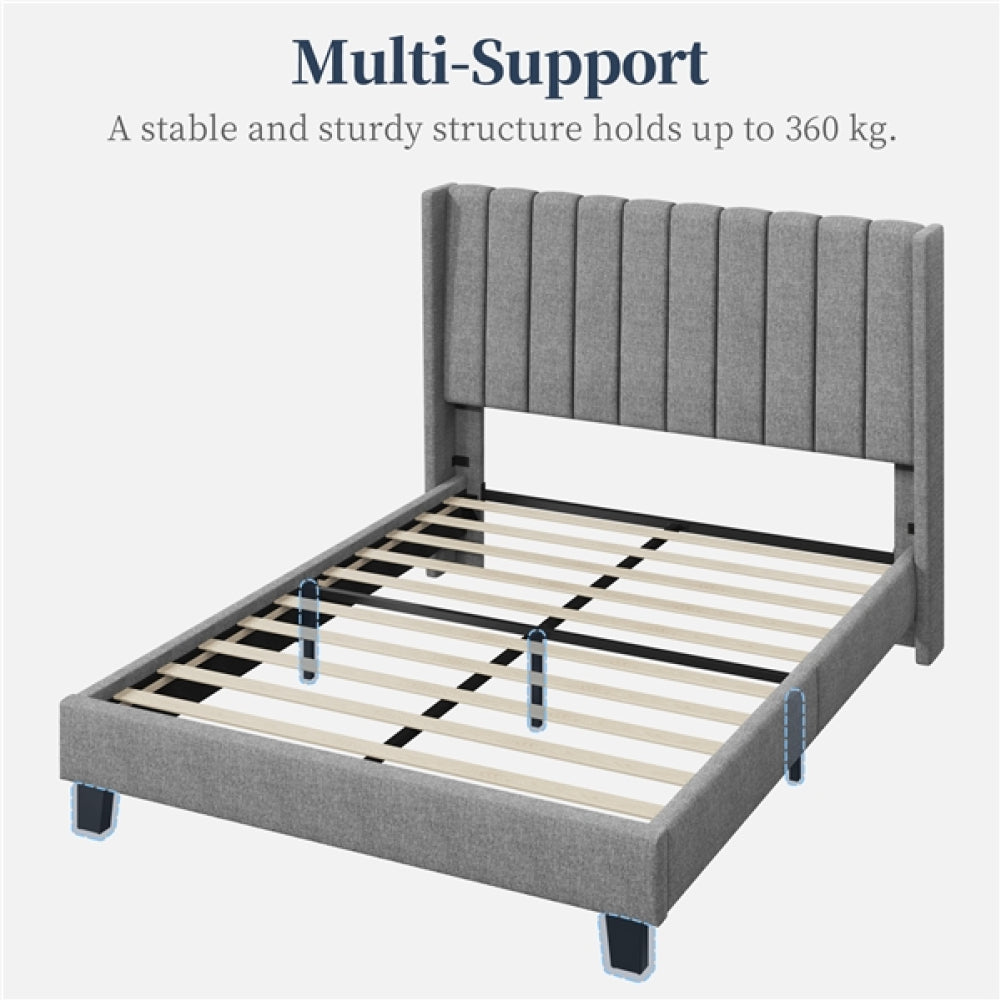Queen Upholstered Bed Frame with Channel Tufted Headboard