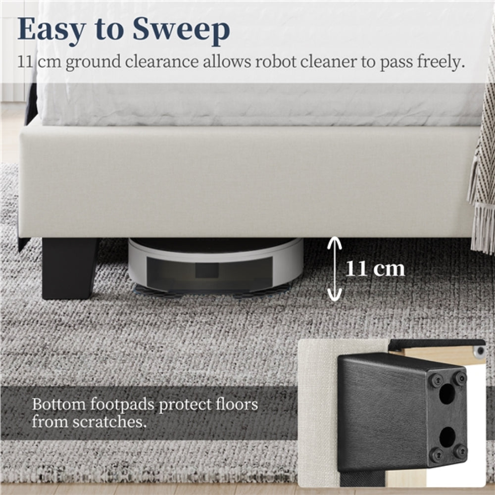 135 cm W x 190 cm L Upholstered Bed Frame With Base & Wing Side