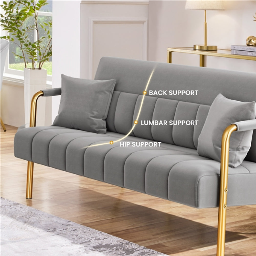 Upholstered Sofa Couch with Gold-tone Metal Arms and Legs