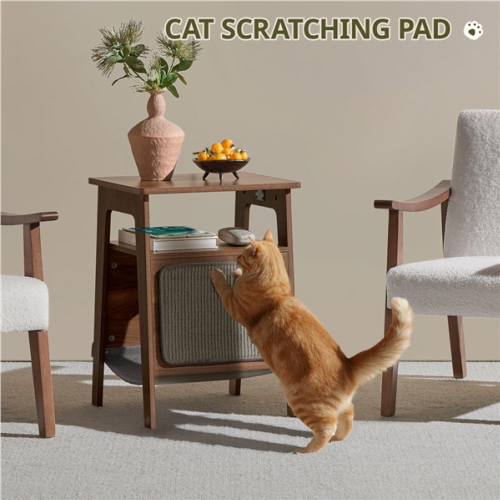 Side Table with Cat House & Scratching Board