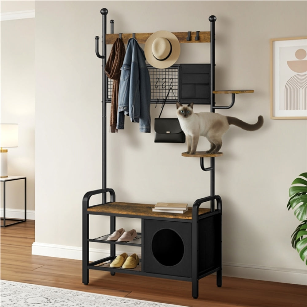 Hall Tree with Cat House Coat Rack Shoe Rack