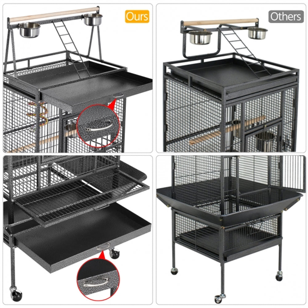 H68.5'' Play Top Parrot Cage Metal Rolling Bird Cage