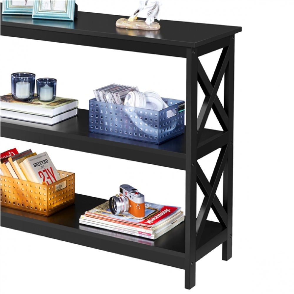 3-Tier Wooden Console Table Sofa Side Table with X-shape