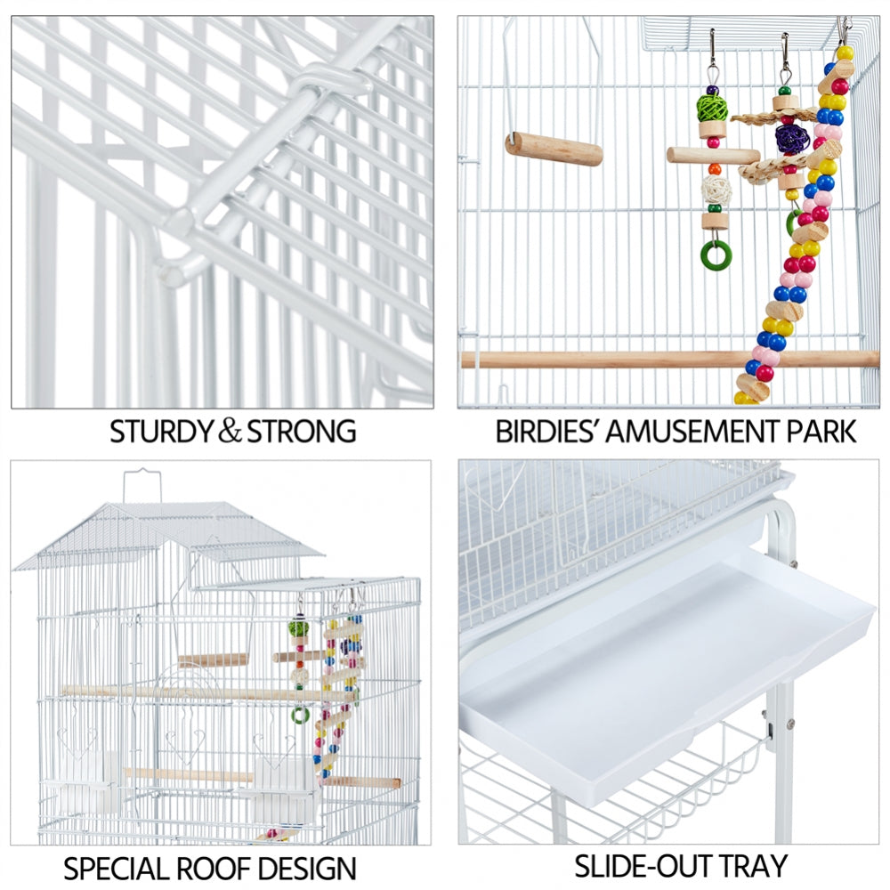 Rolling Metal Bird Cage with Detachable Stand Toys Included