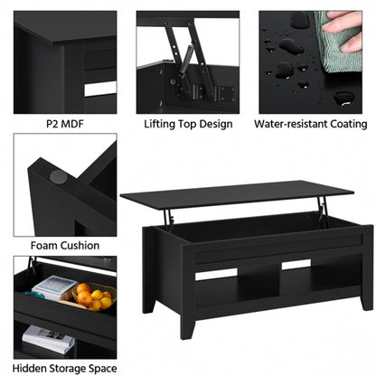 L 120cm Lift Top Coffee Table w/Hidden Compartment & 2 Open Shelves