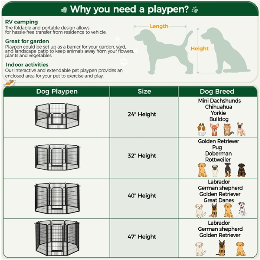 120cm Tall 8 Panels Dog Playpen Panels Foldable Metal Pet Fence