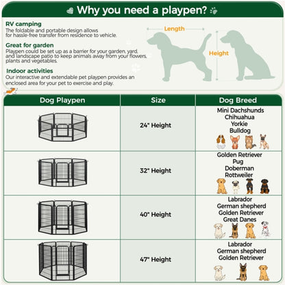 120cm Tall 8 Panels Dog Playpen Panels Foldable Metal Pet Fence