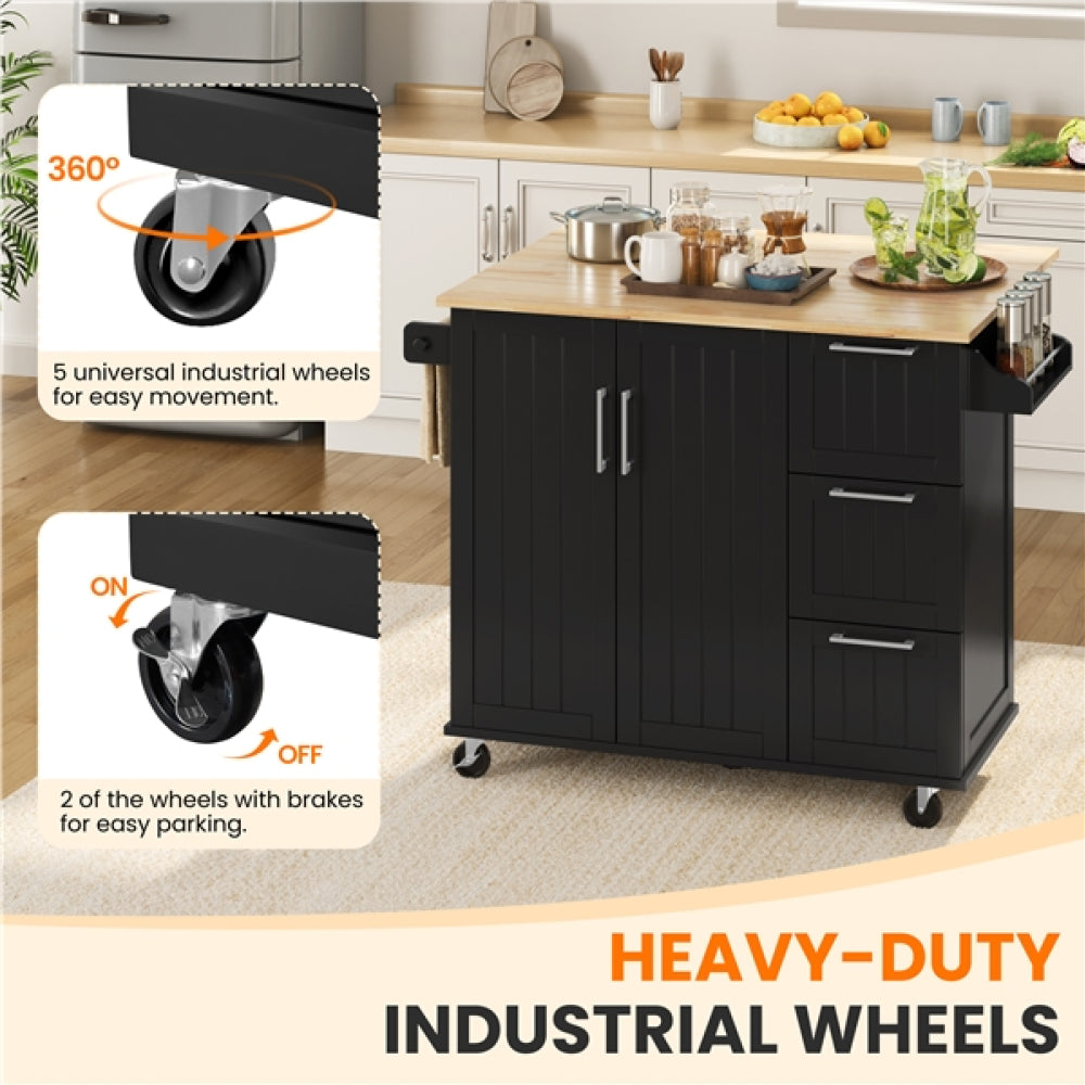 Kitchen Cart Kithen Trolley with Wood Top and Drop Leaf Breakfast Bar
