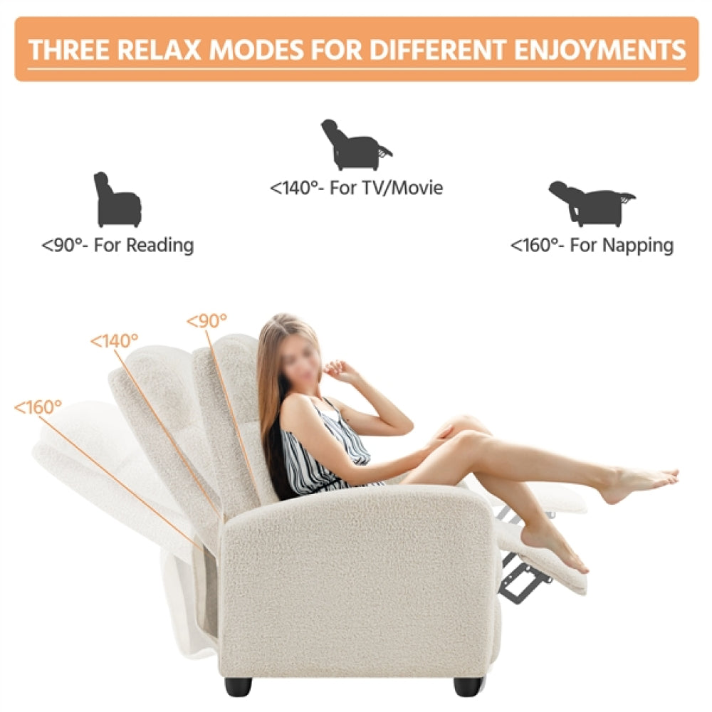 Upholstered  Recliner Boucle Recliner Sofa Adjustable Modern Single Reclining Chair