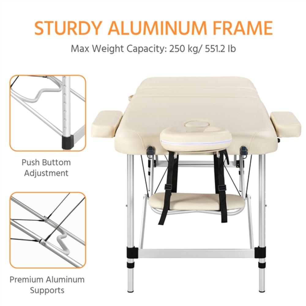 Adjustable 3 Fold Massage Bed Aluminum Alloy Massage Couch