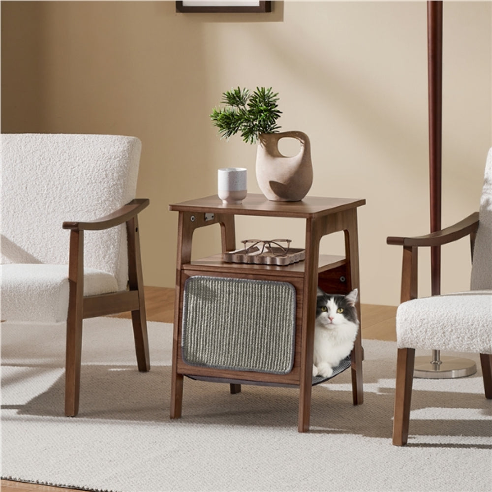 Side Table with Cat House & Scratching Board