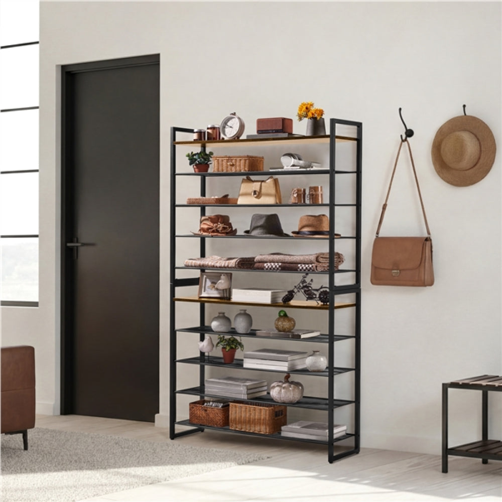 10-Tier Iron Shoe Rack Organizer Large 50-Pair Capacity Open Shoe Tower