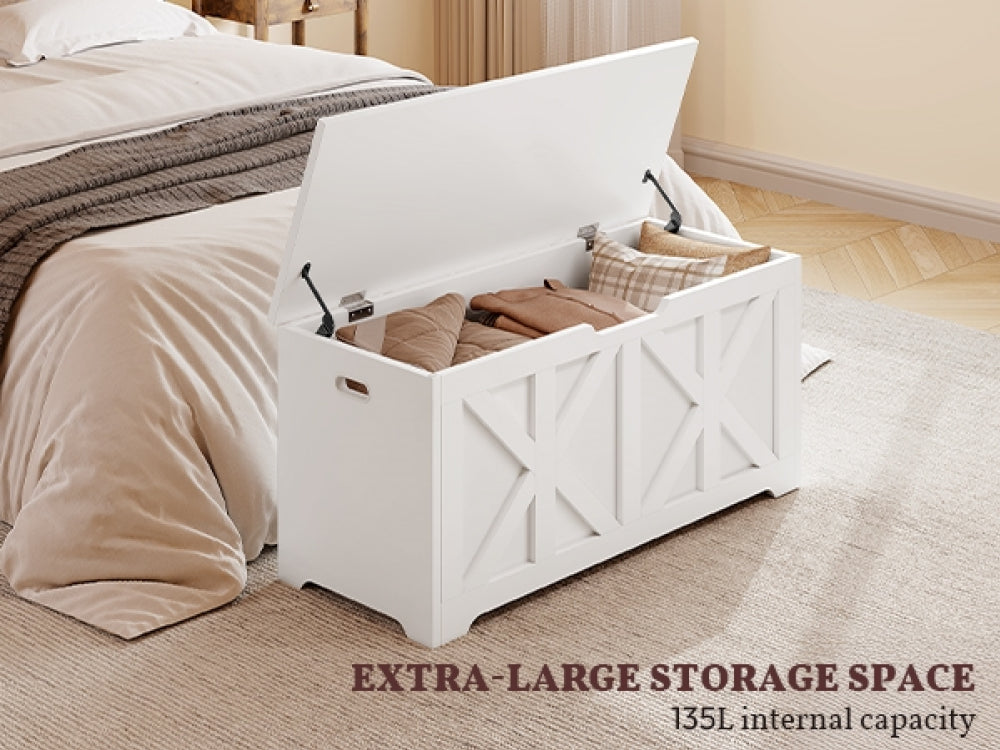 132L Rustic Farmhouse Style Storage Bench Spacious Wooden Storage Chest