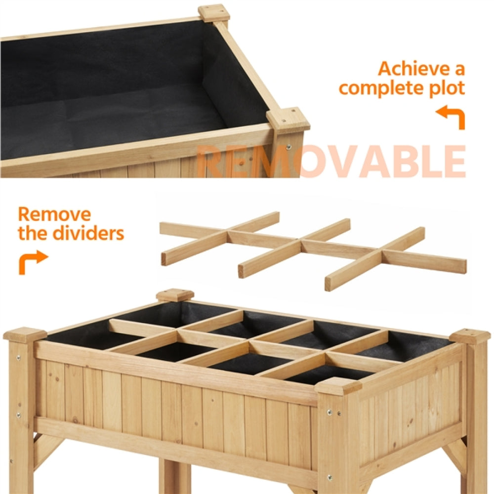 8-Pocket Wood Elevated Garden Planter with Fabric Liner