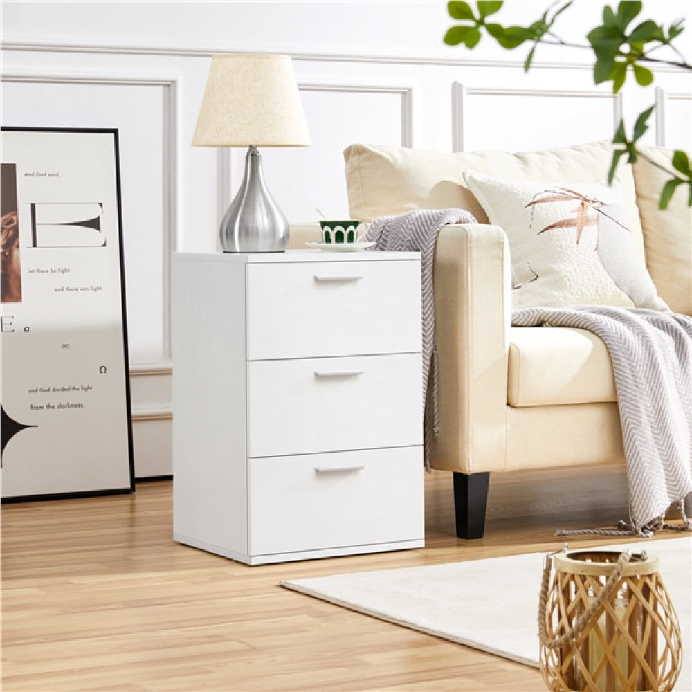Side Table 3 Drawers End Table Chest Dresser Metal Handles Cabinet White