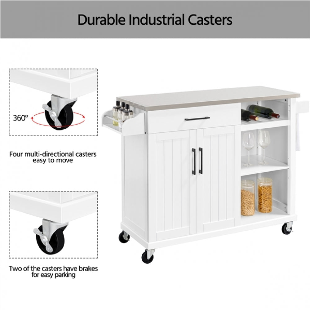 Kitchen Trolley Kitchen Island Cart with Stainless Steel Top & Storage