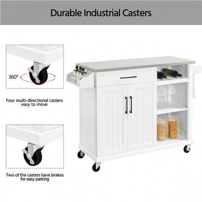 Kitchen Trolley Kitchen Island Cart with Stainless Steel Top & Storage