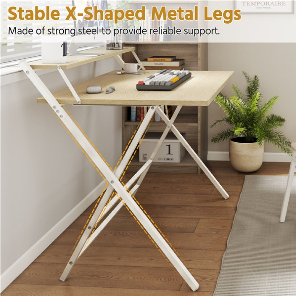 2-Tier Foldable Computer Desk w/ Monitor Shelf