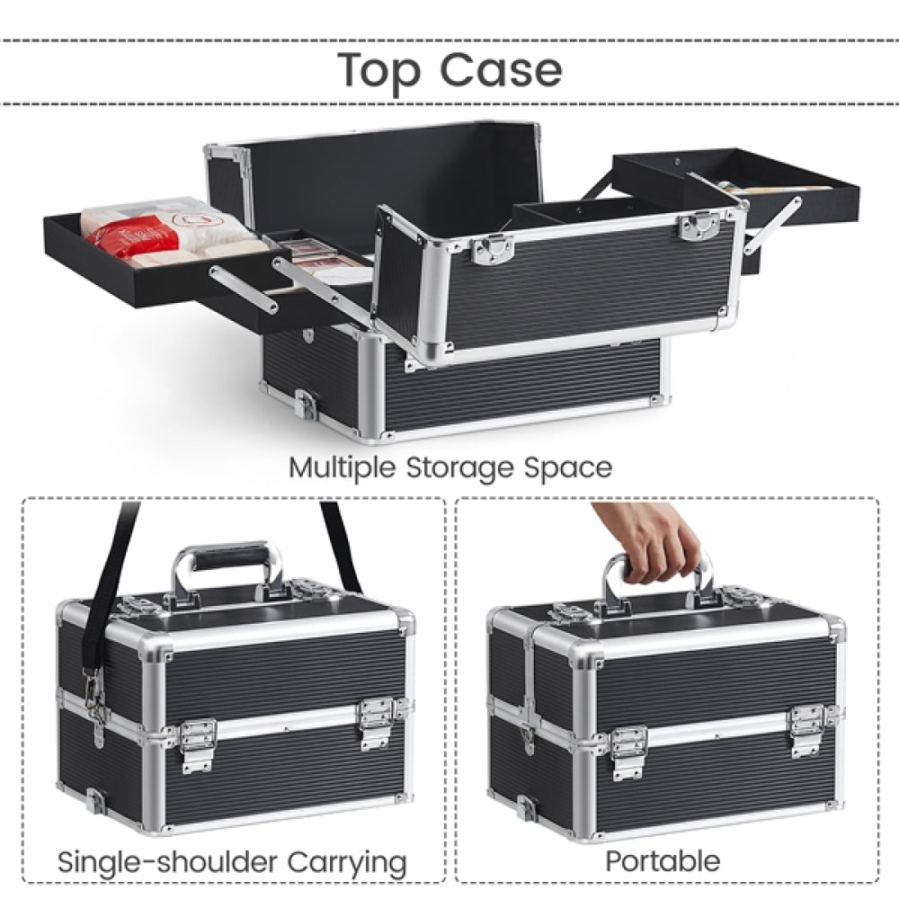 5-In-1 Professional Aluminum Rolling Cosmetic Makeup Train Cases Trolley
