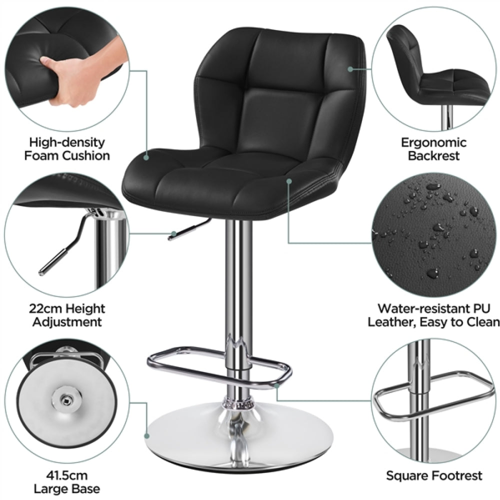 2PCS Adjustable Bar Stool Modern Faux Leather Swivel Bar Chair