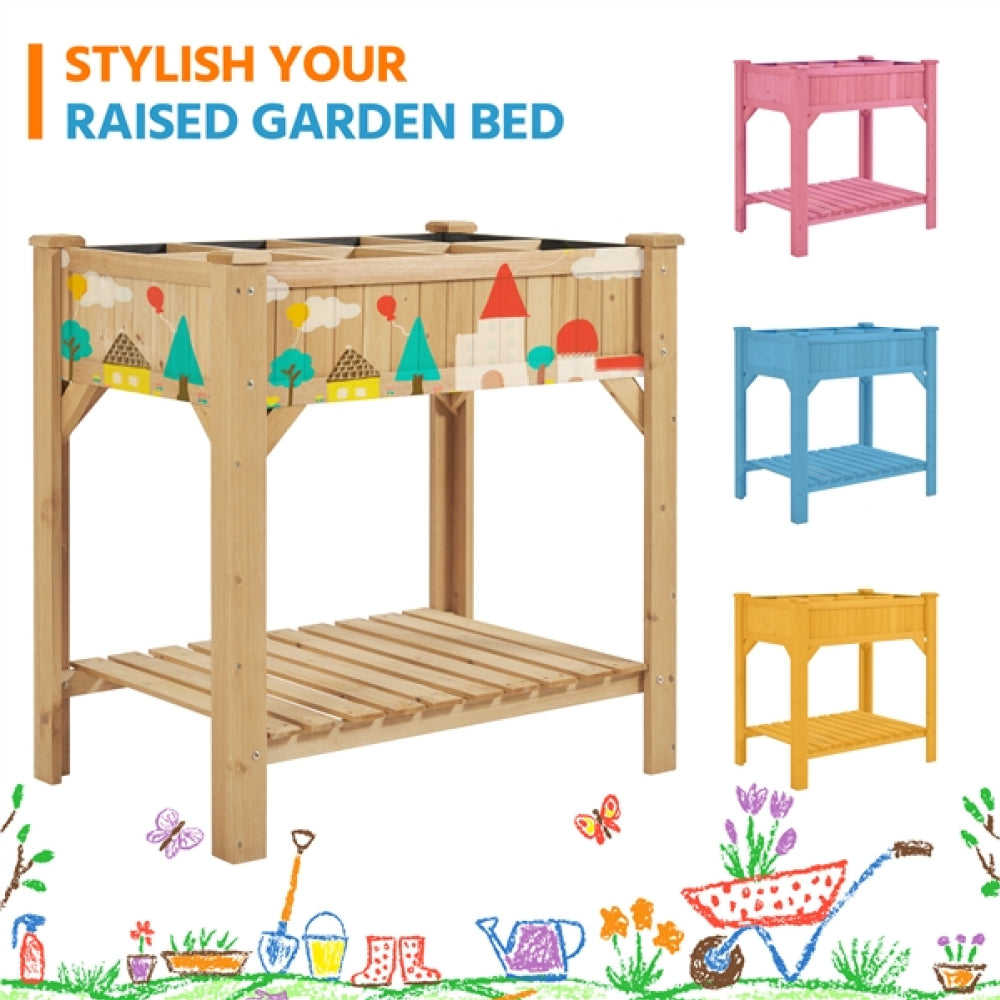 8-Pocket Wood Elevated Garden Planter with Fabric Liner