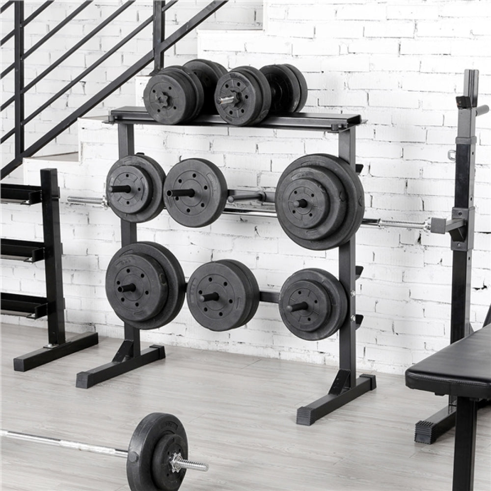 3 Tier Dumbbell Barbell Rack Weight Plate/Bar Storage Holder