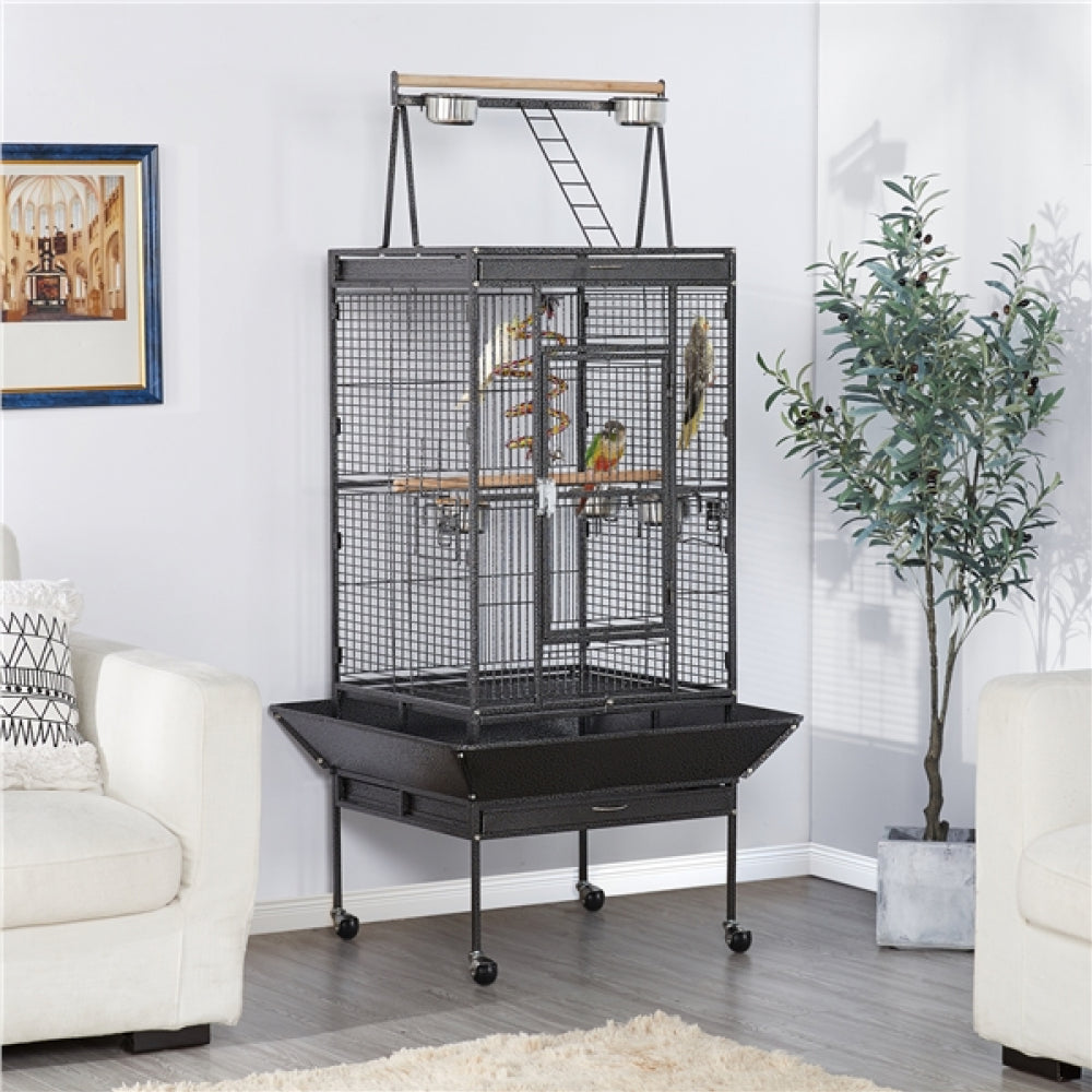 H68.5'' Play Top Parrot Cage Metal Rolling Bird Cage