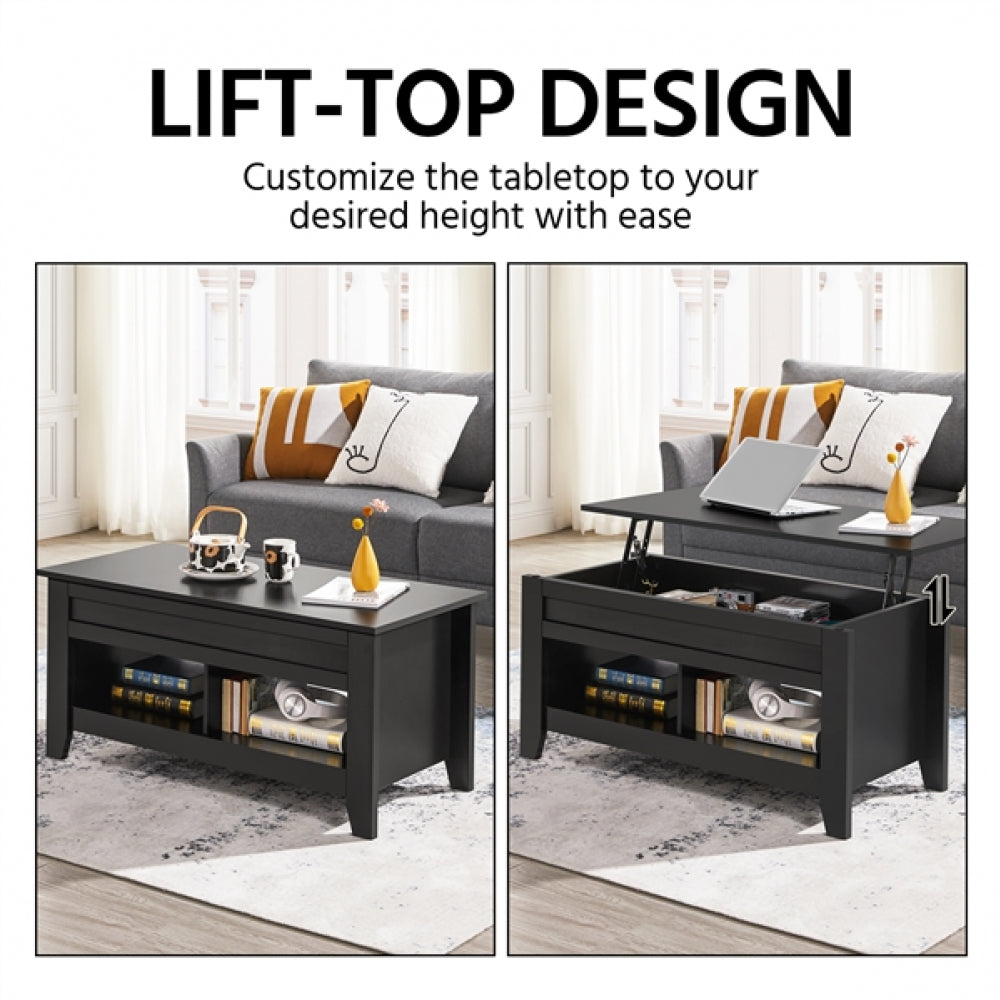 Shaker Design Lift Top Coffee Table w/Storage & 2 Open Shelves