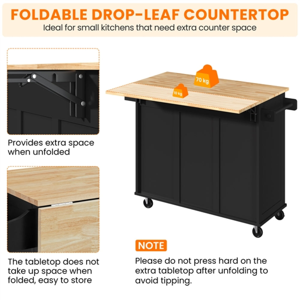 Kitchen Cart Kithen Trolley with Wood Top and Drop Leaf Breakfast Bar