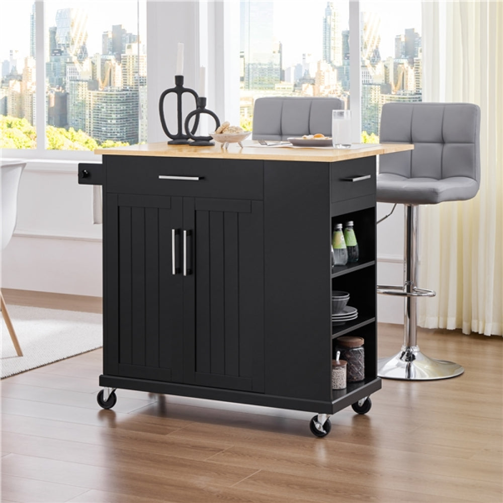 Kitchen Island Kitchen Trolley on Wheels with Drawers & Cabinet