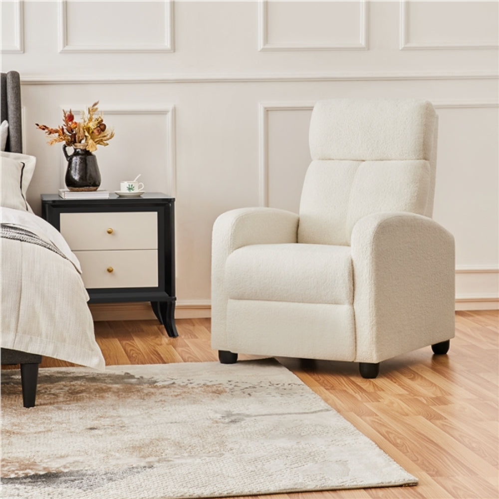 Upholstered  Recliner Boucle Recliner Sofa Adjustable Modern Single Reclining Chair