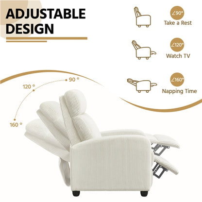 Recliner Chair Corduroy Recliner Sofa Adjustable Modern Single Reclining Chair