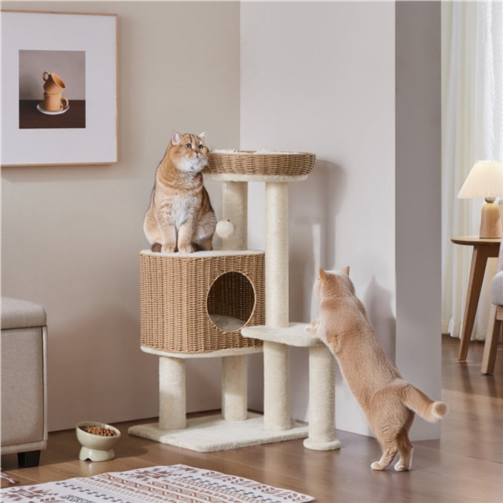 36″ Tall Rattan Cat Tree Cat House Cat Tower