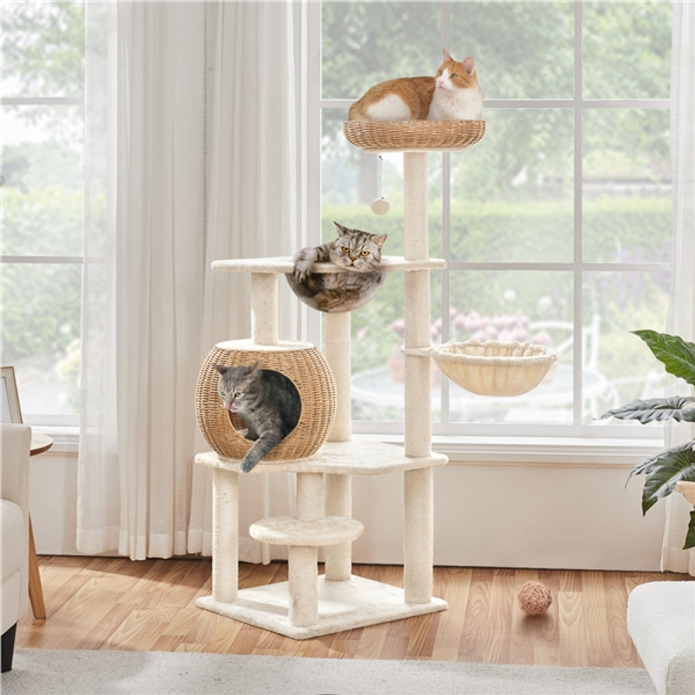 54″ Tall Rattan Cat Tree Cat Tower