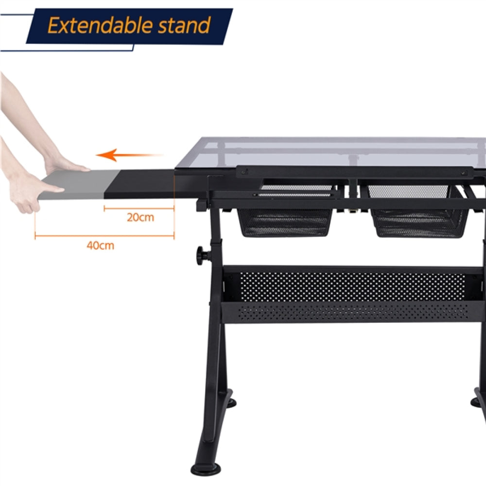 Height Adjustable Glass Drafting Table & Stool Set Art Table