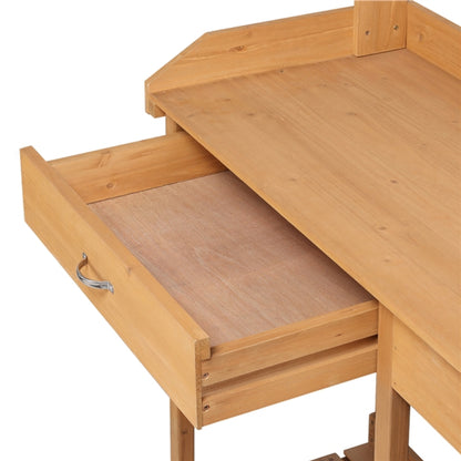 Potting Bench Table Removable Sink Firwood Drawer Open Multiple Shelves