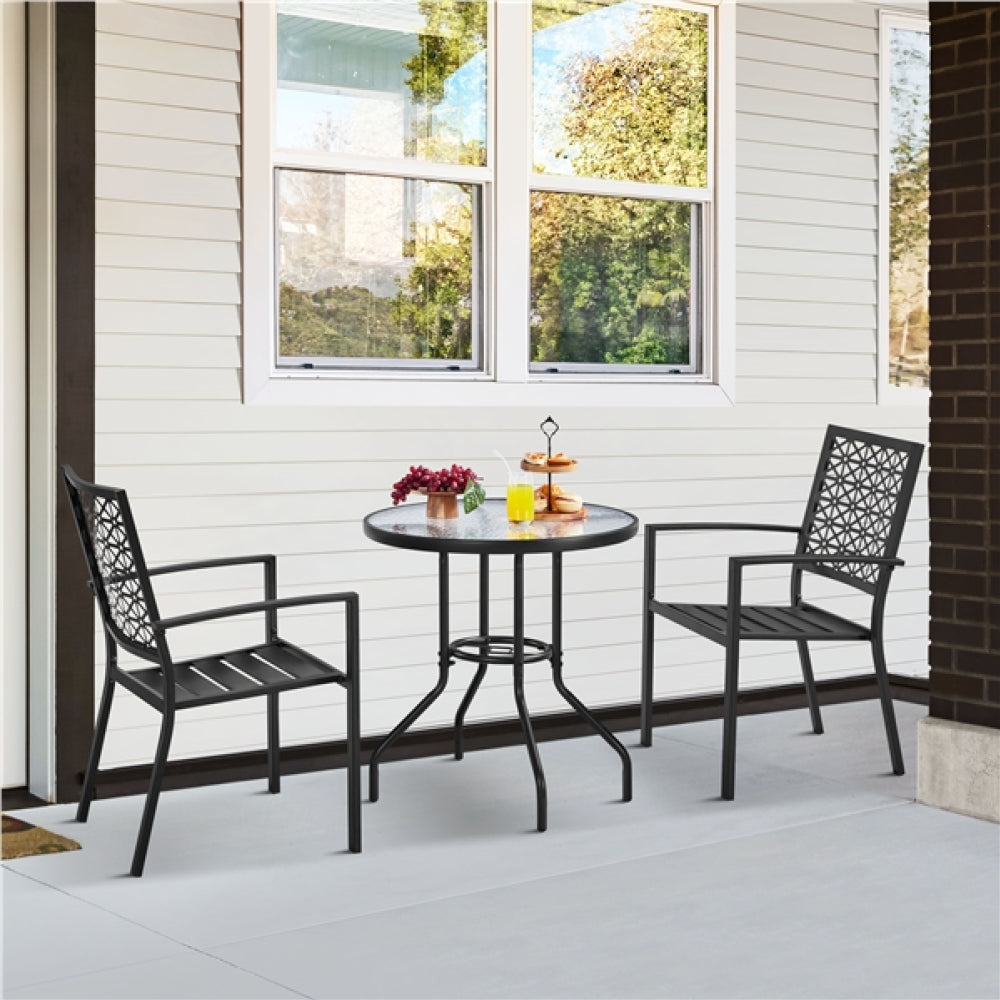 Set of 2 Outdoor Patio Dining Chairs with Armrests Modern Steel Bistro Chairs