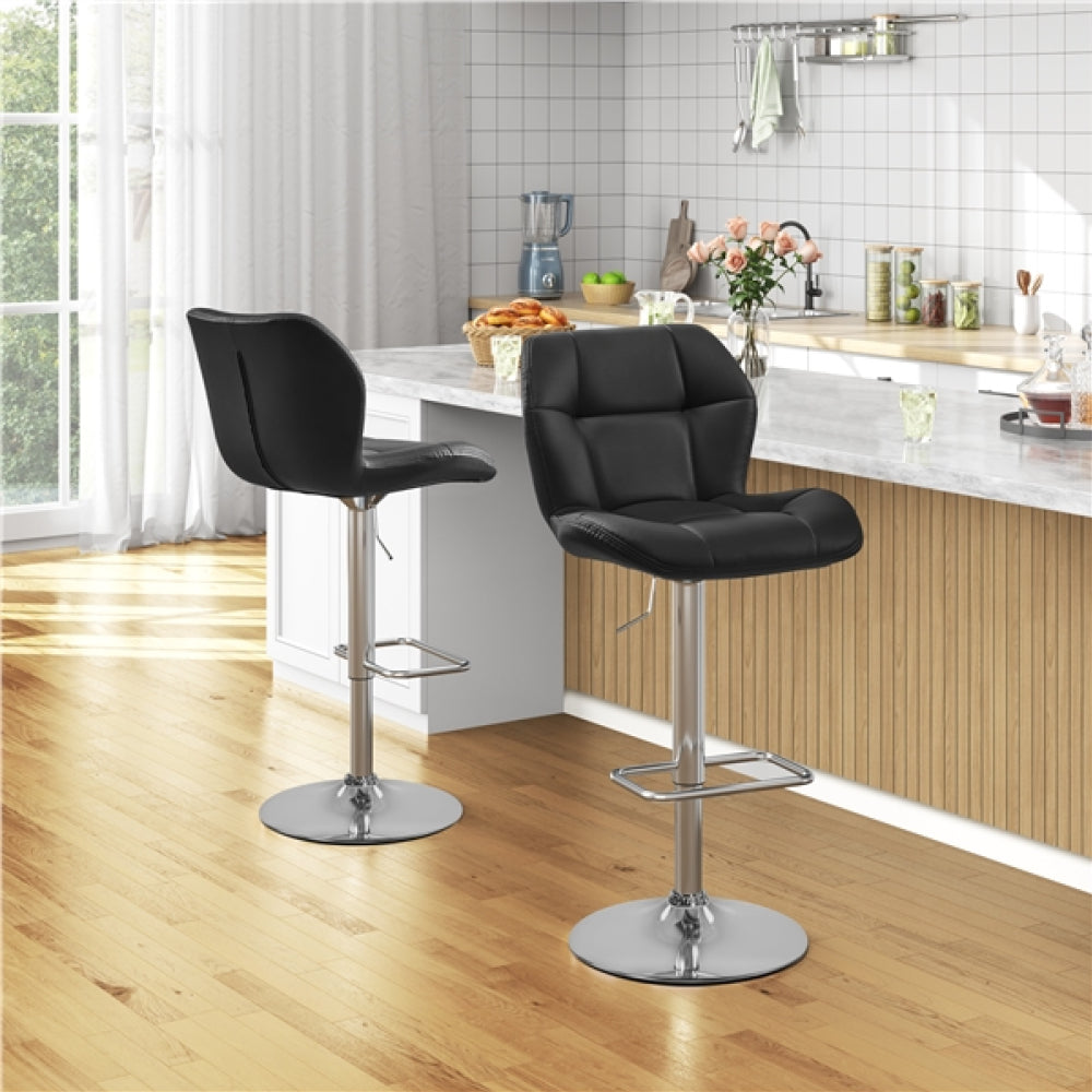 2PCS Adjustable Bar Stool Modern Faux Leather Swivel Bar Chair