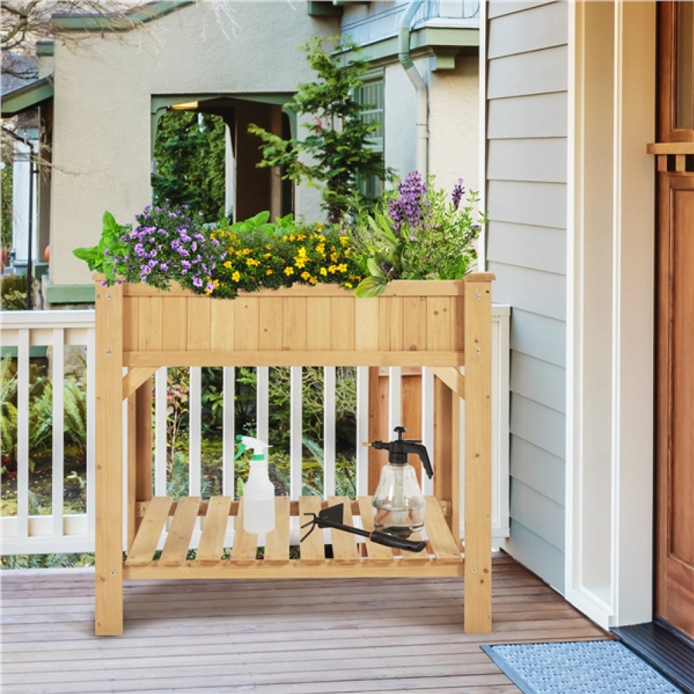 8-Pocket Wood Elevated Garden Planter with Fabric Liner