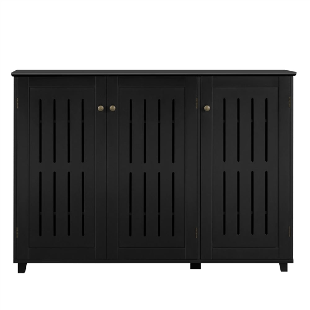 Louvered Door 4 Tier Shoe Storage Cabinet 3-Door Wide Shoe Rack