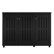 Louvered Door 4 Tier Shoe Storage Cabinet 3-Door Wide Shoe Rack