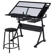 Height Adjustable Glass Drafting Table & Stool Set Art Table