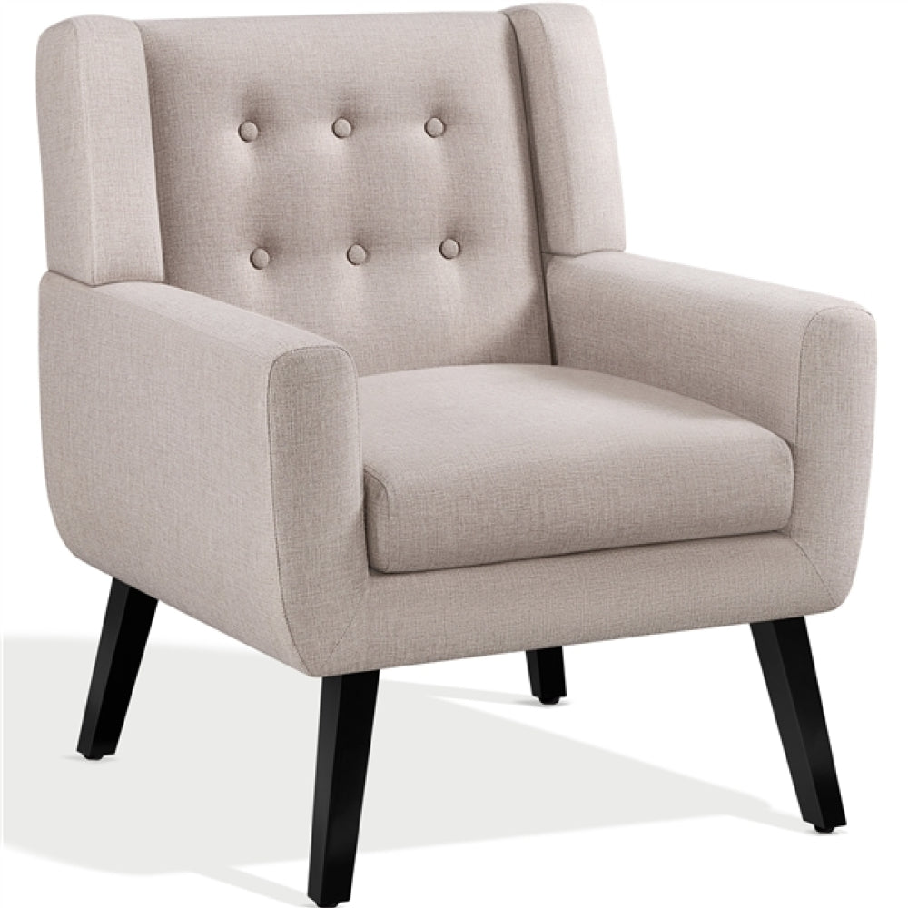 Button Tufted Armchair with Solid Wood Legs