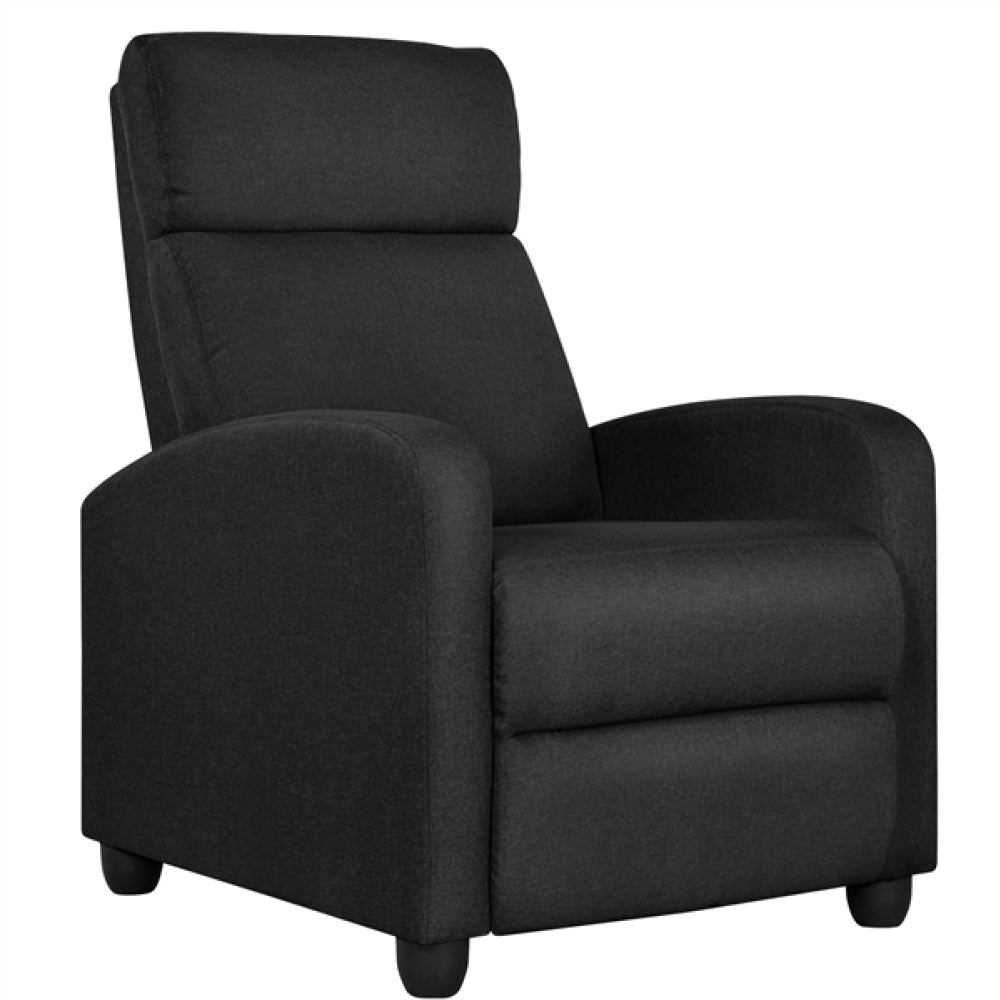 Black Fabric Recliner Chair – Plush Manual Reclining Armchair with Footrest