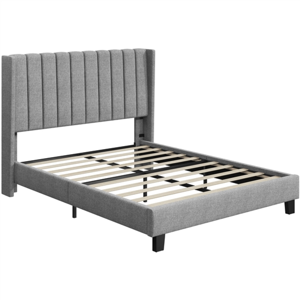 Queen Upholstered Bed Frame with Channel Tufted Headboard